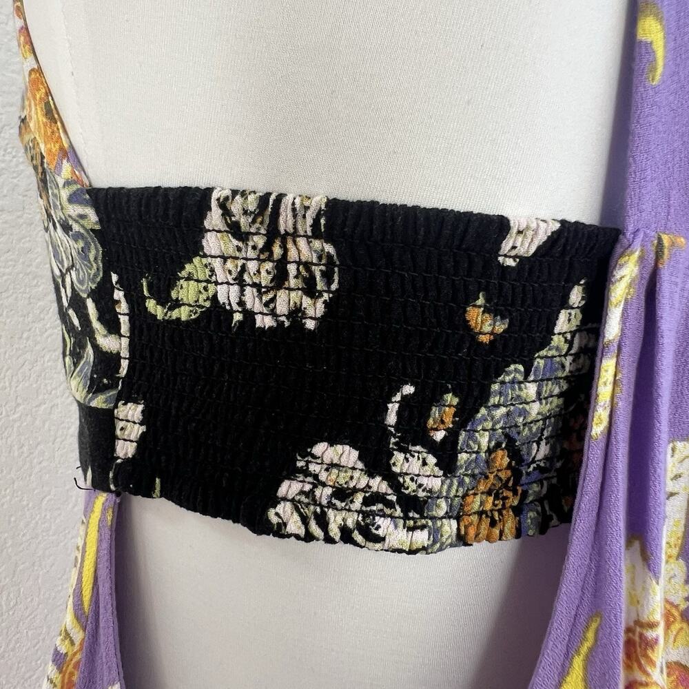 Free People Baby It's You Floral Mini Dress Purple Combo Sz XS Cut Out Boho - Picture 4 of 7